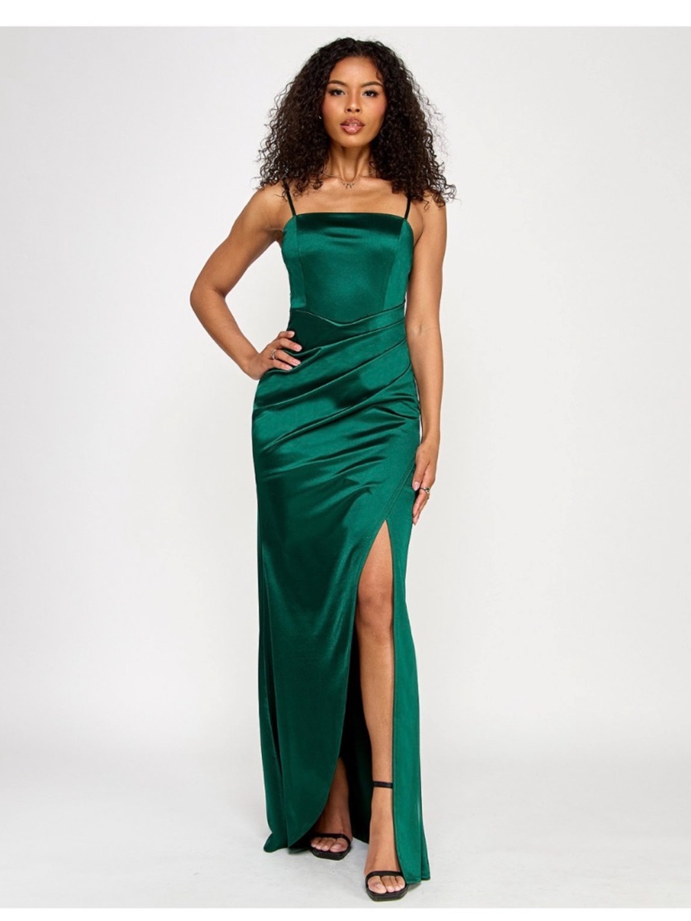 Emerald Sundae Junior’s pleated slit gown in Emerald Green, Size L
